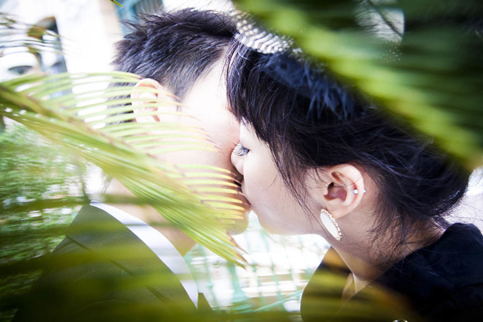 close-up of couple kissing