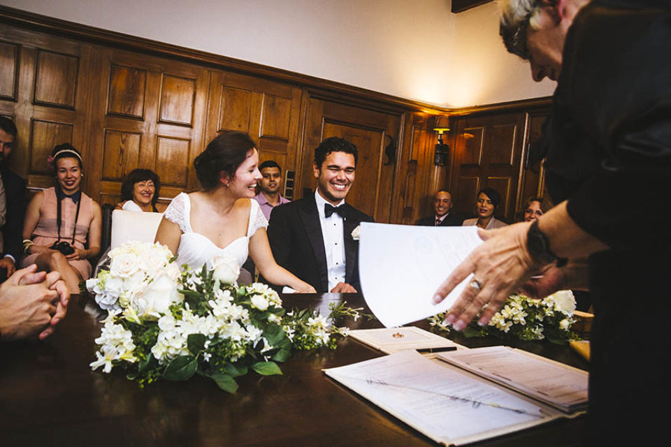 Bride and groom enjoying wedding ceremony
