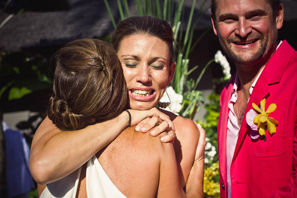 Bride being congratulated after wedding