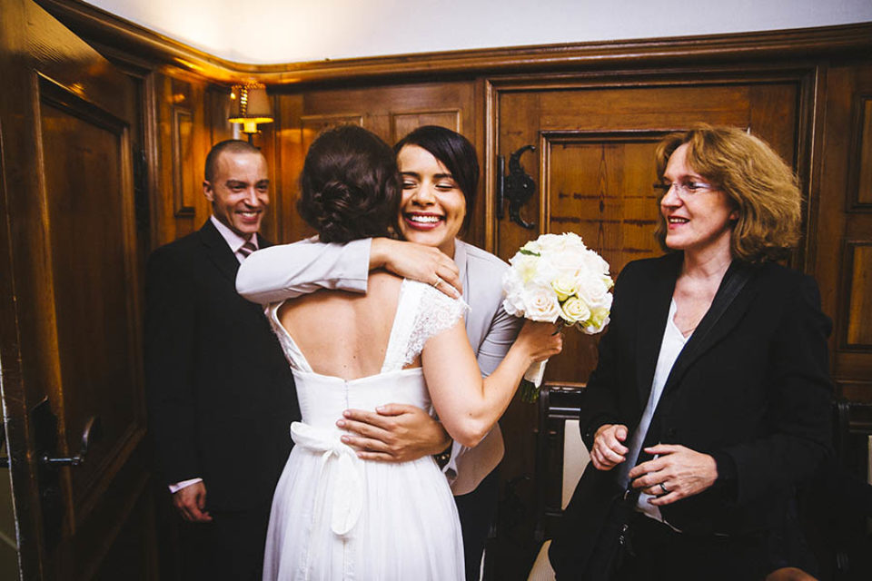 Friend congratulating bride