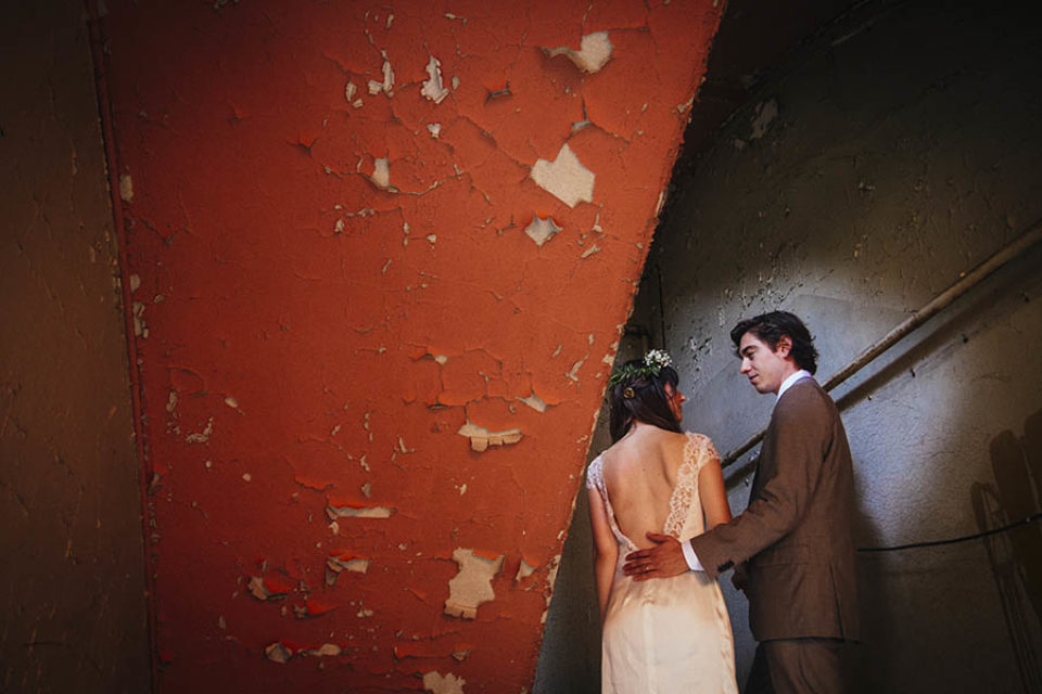 Couple on old staircase