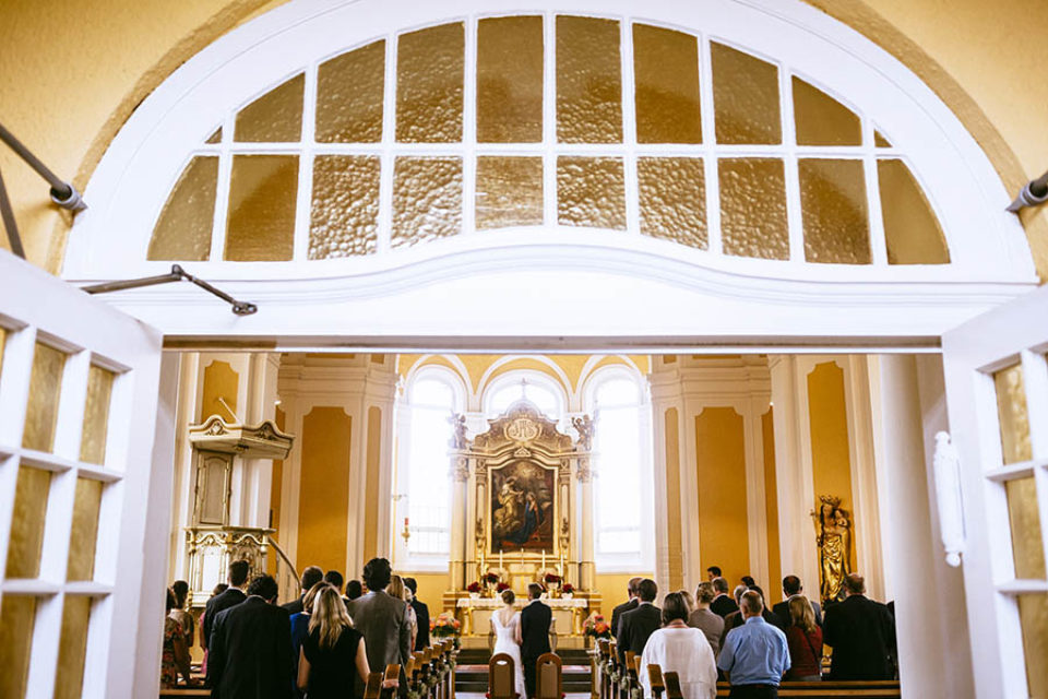 View into a church wedding ceremony in Bernau