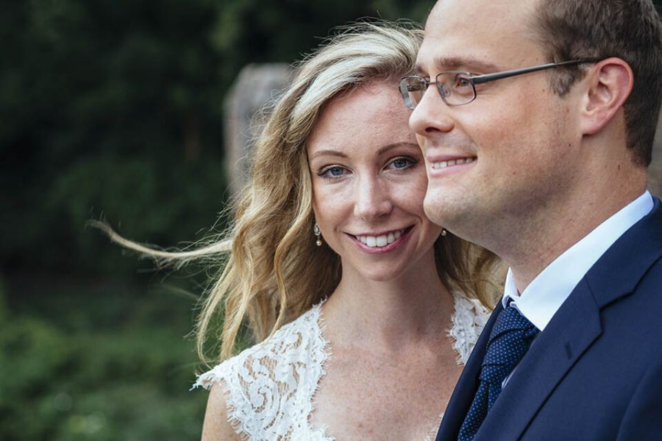 Bride and groom close-up portrait