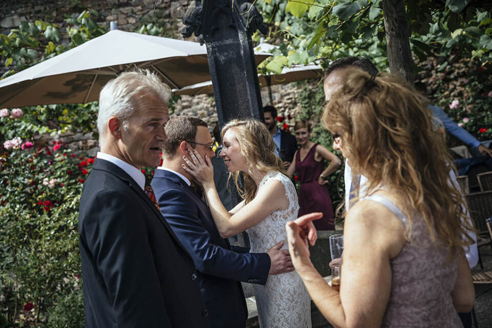 Bride and groom share intimate moment