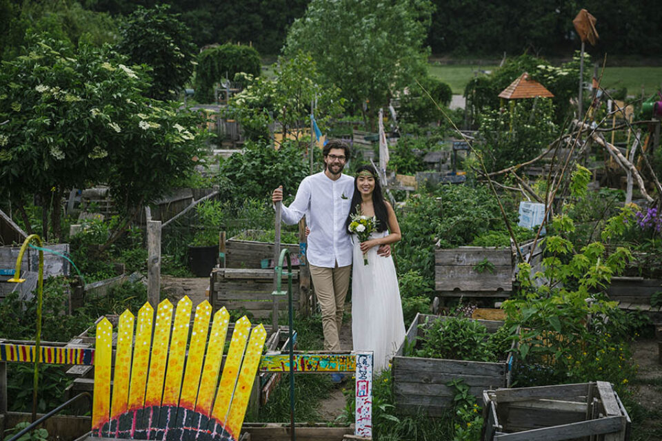 Couple in Tempelhof Park community gardens