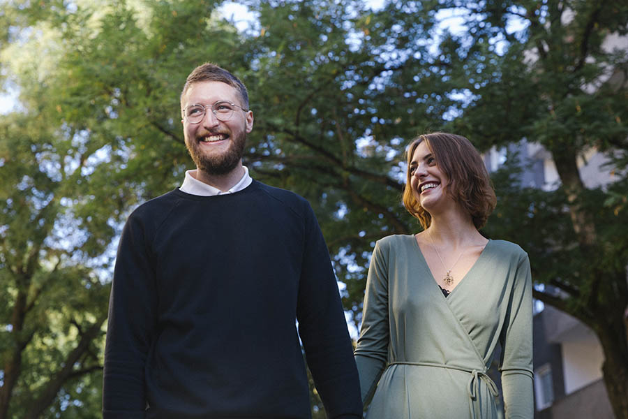 Happy couple in sunlight