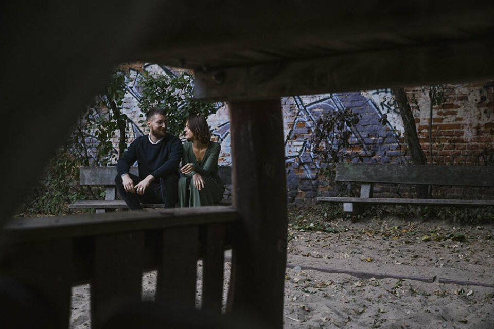 Couple portrait playground climbing frame