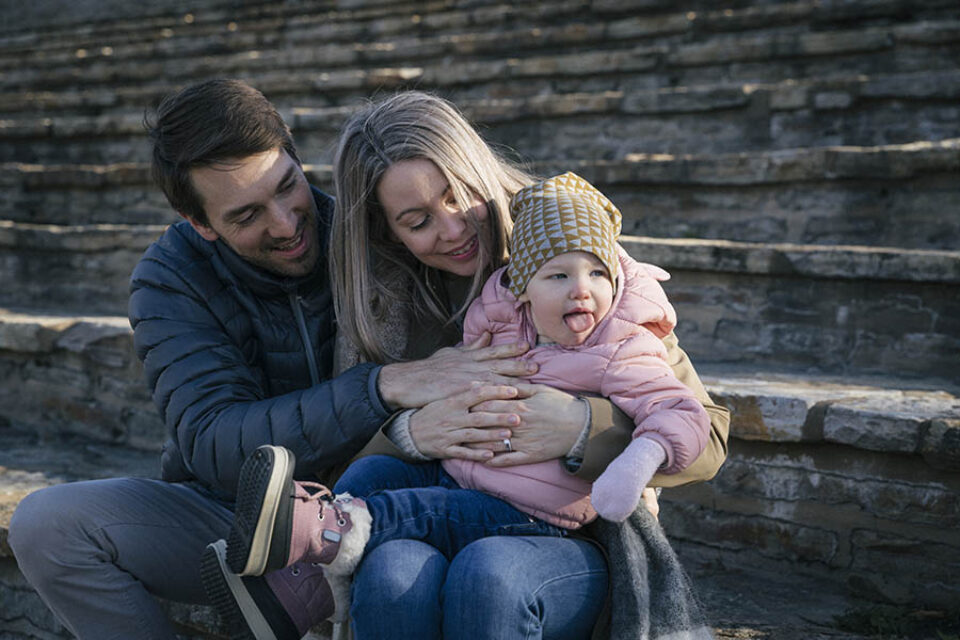 Family portrait on steps