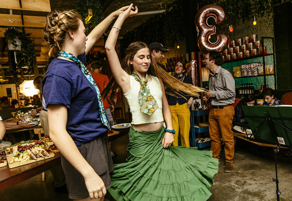 Girl dancing at bat mitzvah